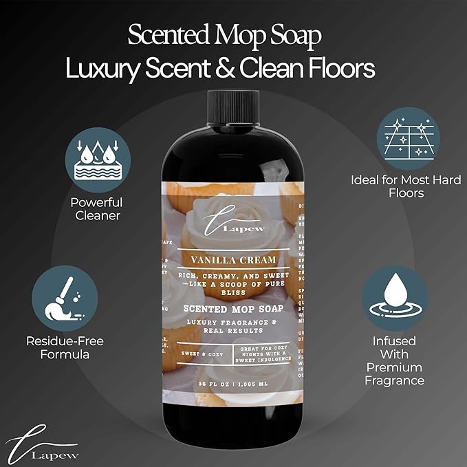 Luxury Floor Cleaner, Scented Mop Soap Concentrate | Hard Floor Cleaner for Tile, Vinyl, Laminate, LVP & Sealed Hardwood | Low-Foam, Streak-Free | 36 oz | Vanilla Cream