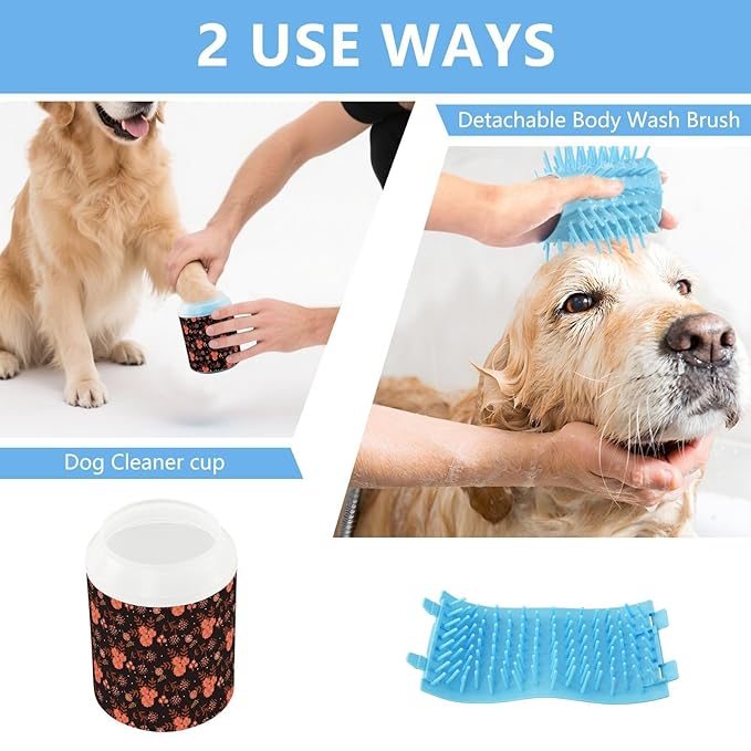 Dog Paw Cleaner Cups for Dogs Pets Foot Washer Paw Scrubber for Medium Small Cats Dogs Cleaning Cup Fall Red Flowers