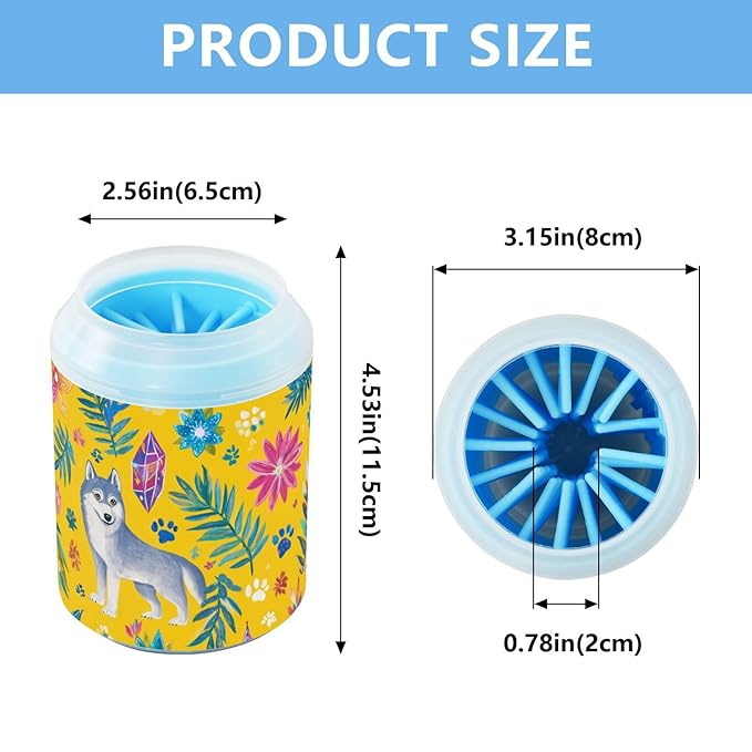 Dog Paw Cleaner Cups for Dogs Pet Foot Washer Paw Scrubber for Medium Small Large Dogs Cats Cleaning Cup Yellow Wolves Castle Paw Prints