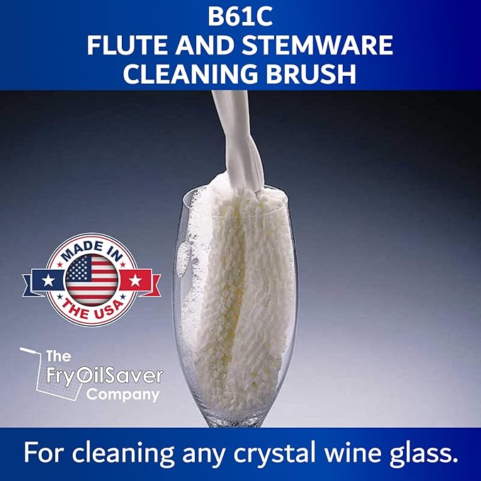 Flute and Stemware Wine Glass Cleaning Brush - Dishwasher Safe, Non-Scratch Flute Cleaner for Crystal Glasses, Champagne Glass, Goblet, Wine Decanter - for Bar & Restaurant by FryOilSaver - B61C