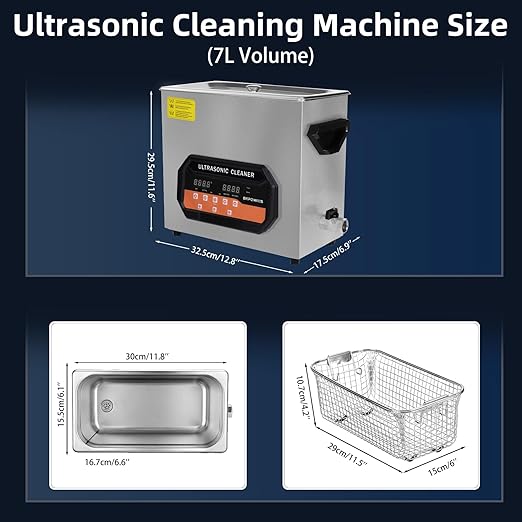 Ultrasonic Cleaner 7L 180W Digital Ultrasonic Cleaning Machine with Upgraded Degassing & Gentle Mode, 40kHz, with Heater & Timer for Tools, Jewelry, Watches, Glasses, Dentures, Small Parts
