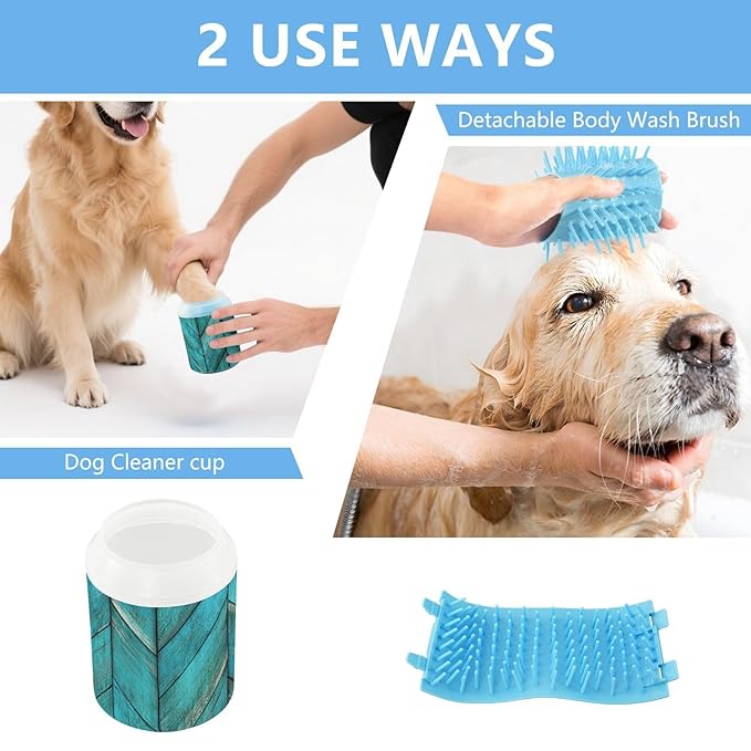 Dog Paw Cleaner Cups for Dogs Pets Foot Washer Paw Scrubber for Medium Small Dogs Cats Cleaning Cup Teal Sea Color Wood