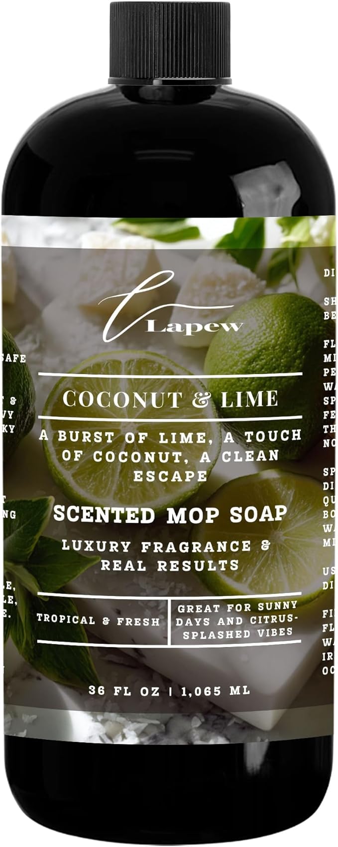 Luxury Floor Cleaner, Scented Mop Soap Concentrate | Hard Floor Cleaner for Tile, Vinyl, Laminate, LVP & Sealed Hardwood | Low-Foam, Streak-Free | 36 oz | Coconut & Lime