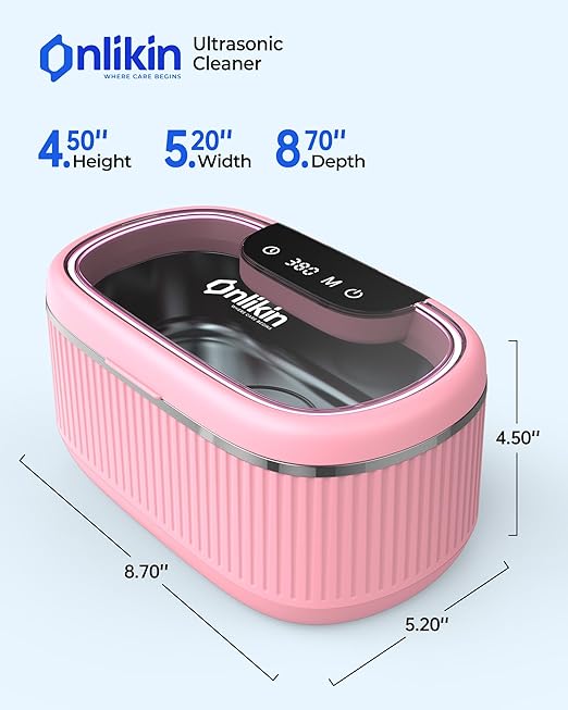 35W Ultrasonic Jewelry Cleaner, 45KHz Retainer Cleaner for Jewelry, 5 Timer & 3 Power Modes, Eyeglasses, Rings, Watch Strap, Dentures - 20oz, 304 Stainless Steel Tank, Quiet <38dB (Pink)
