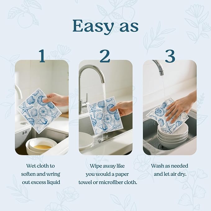 Swedish Dishcloths for Kitchen, Summer Coastal Turtle Beach Decor Kitchen Dish Towels for Washing Dishes, 4 Pack Reusable Paper Towels, Sponge Cloths for Home Cleaning Baking Cooking
