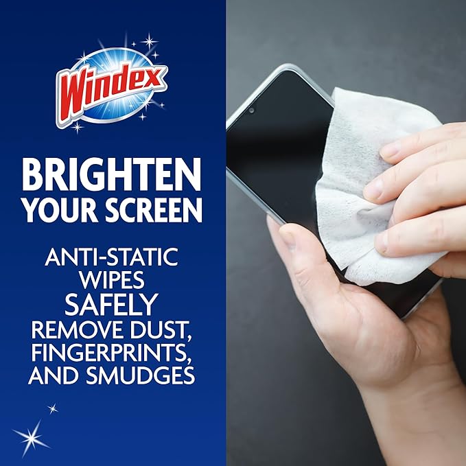 Windex Electronic Cleaning Wipes, Pre-Moistened Screen Wipes for TVs, Phones, and Other Electronics, Resealable for a Freshness Lock, 25 Count