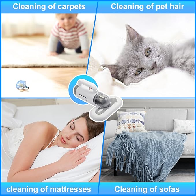 Portable Bed Vacuum Cleaner Cordless Rechargeable Professional Mattress Vacuum Cleaner Powerful Suction Handheld Deep Cleaner for Bed Sheet Carpet Fabric Sofa Vacuum Cleaning with Charging Dock