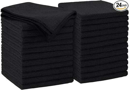AIDEA Microfiber Cleaning Cloth Black 24PK, Microfiber Towels for Cars, Premium Car Cloths, Dusting Cloth Lint Free Cleaning Rags for SUVs, House, Kitchen, Window, Workshops,11.5×11.5"