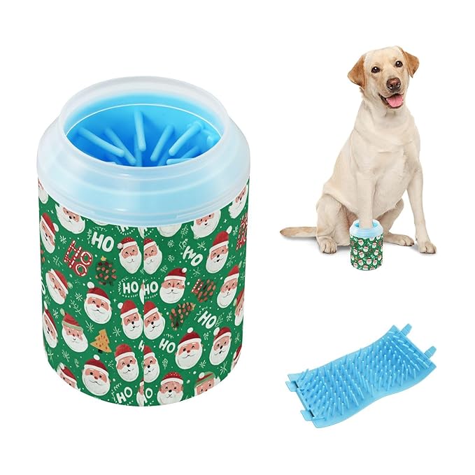 Dog Paw Cleaner Cups for Dogs Pets Foot Washer Paw Scrubber for Medium Small Cats Dogs Cute Cleaning Cup Deep Green Christmas Santa Claus