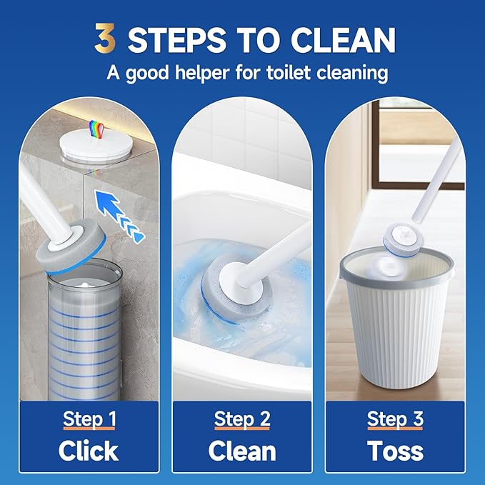 Disposable Toilet Brush Set with 48 Refills for Hygienic Bathroom Cleaning. Toilet Bowl Cleaner Wand Kit Used for Deep Cleaning in Home & Apartment