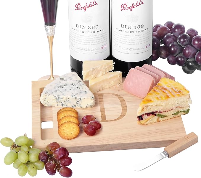 Miicol Wood Charcuterie Board, Monogram Cheese Board 10 Inch, Personalized Initial Cutting Board with Spreader, Unique Housewarming Gift, Ideal for Kitchen, Home, Letter D