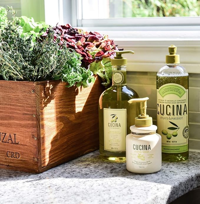 CUCINA Dish Detergent Refill, Coriander & Olive Tree – 33.8 fl oz (1 L) – Concentrated Liquid Dish Soap, Biodegradable Formula, Grease-Cutting Power
