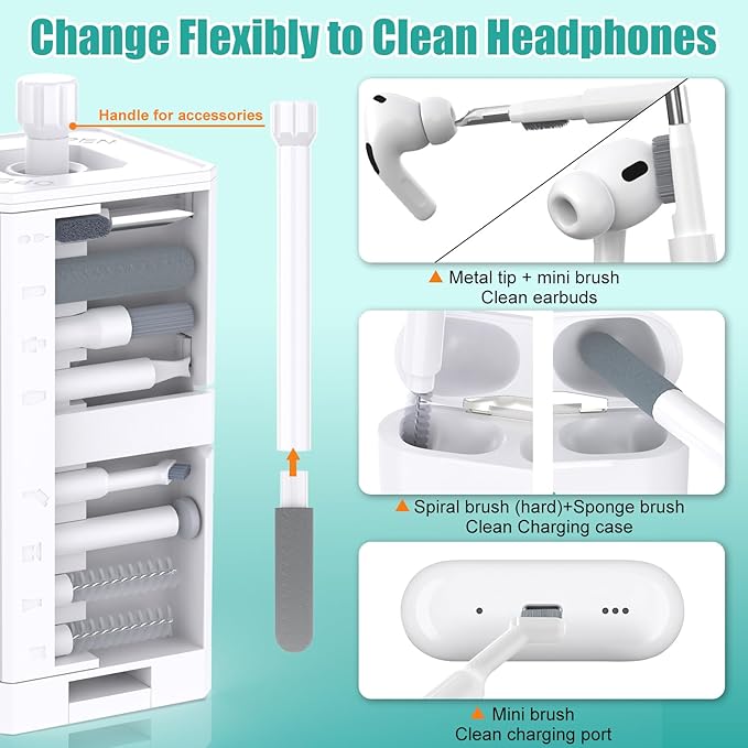 VICHYIE Keyboard Cleaning Kit with Brush, Computer Laptop Cleaner Kit, Phone Cleaning Tool, Multi-Function Cleaner Kit for Earbuds, Cellphones, PC, Screens, Camera Lens, Electronics Devices (White)