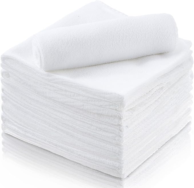 Honeydak 8 Pack Microfiber Record Cleaning Cloth, 12" x 12" Reuseable Anti Static Towels for Glasses, TV Screen, Laptop, Musical Instrument, Ultra Absorbent, Lint Free, Streak Free(White)