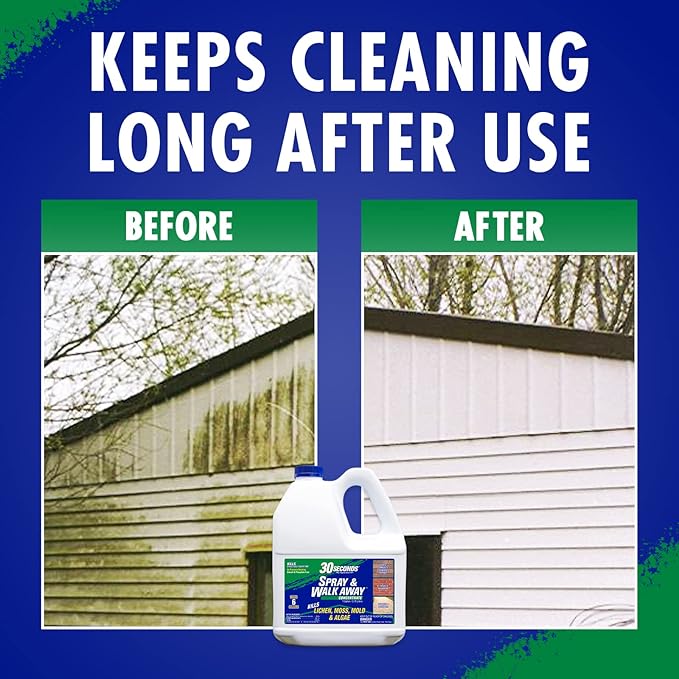 30 SECONDS Mold and Mildew Stain Remover Concentrate | Spray & Walk Away Outdoor Cleaner | 1 Gallon