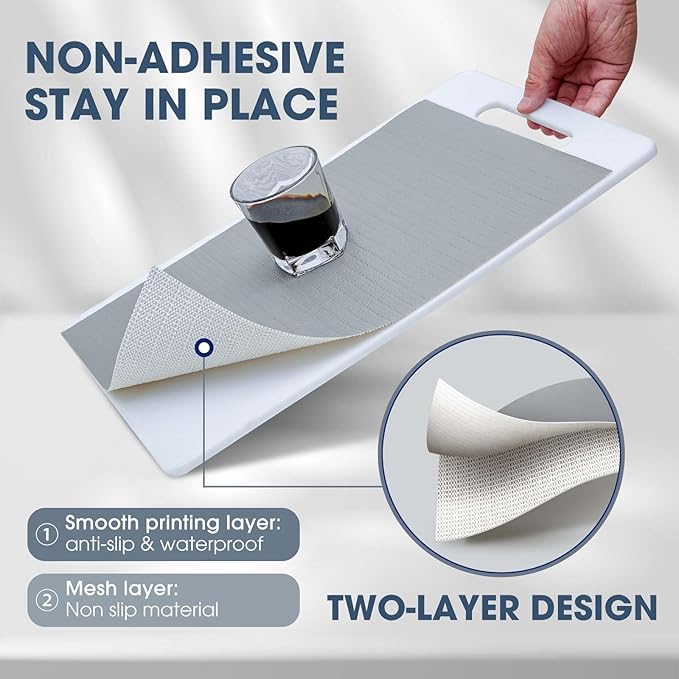 Drawer and Shelf Liner, Non-Slip Kitchen Cabinet Liners Non-Adhesive Thick Strong Grip Waterproof Washable Mats Protect Dresser Shelves Cupboard Bathroom Cabinets, Pure Gray, 18 in X 10 FT