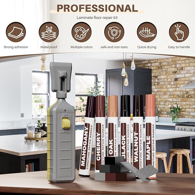 Vinyl Laminate Hardwood Floor Repair Kit - 12 Colors Hardwood Floor Wax with Wood Furniture Marker, Professional Restore Any Scratches, Stains, Cracks, Hole for Floor, Door, Cabinet