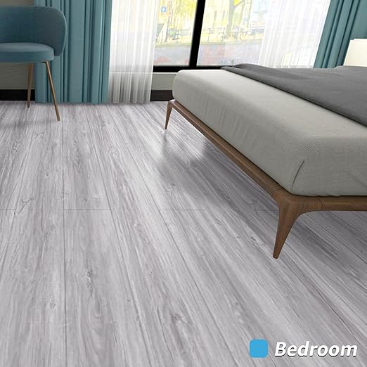 Art3d 60 Sq.ft Peel and Stick Floor Tiles, 40Pcs Luxury Vinyl Plank Flooring Wood Look, Adhesive and Waterproof Tile Sticker for Bedroom, Living Room, Kitchen, White/Grey
