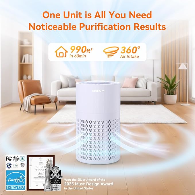 AIRROMI Air Purifier for Bedroom with A2001 Lavender Purple
