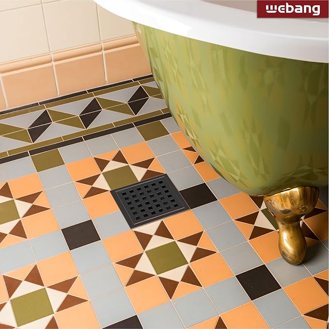 WEBANG 4 Inch Square Shower Floor Drain with Flange,Quadrato Pattern Grate Removable,Food-Grade SUS 304 Stainless Steel,Watermark&CUPC Certified,Oil Rubbed Bronze