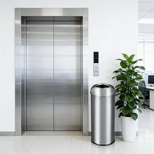 65L/17 Gallon Tall Commercial Trash Can, Large Capacity Brushed Stainless Steel Trash Bin with Open Top & Sleek Hidden Bag Holder, Commercial Grade Heavy Gauge for Home, Office, Restaurant