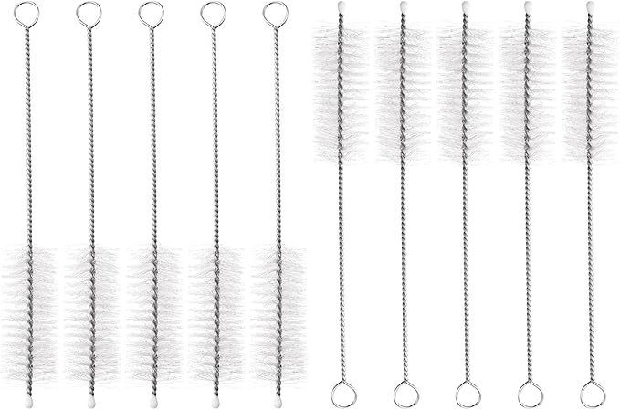 HARFINGTON Straw Cleaner Brush Set, 6 Inch Length 304 Stainless Steel and Nylon Bristles for Water Bottle Silicone Straw Sippy Cup Pipes, White (20mm OD, 10-Piece-Set)
