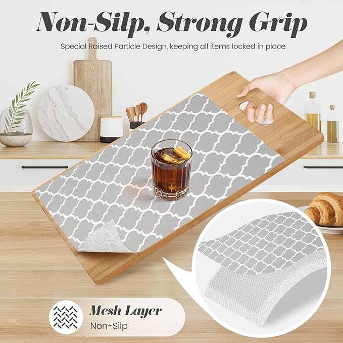 Drawer Shelf Liner for Kitchen Cabinets, Non Adhesive Slip Resistant Shelf Paper Easy to Clean, Strong Grip Thickened Waterproof Washable Mats for Pantry Shelves, Cupboard, Dresser, 17.5 in x 20 FT