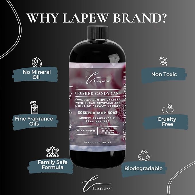 Luxury Floor Cleaner, Scented Mop Soap Concentrate | Hard Floor Cleaner for Tile, Vinyl, Laminate, LVP & Sealed Hardwood | Low-Foam, Streak-Free | 36 oz | Crushed Candy Cane