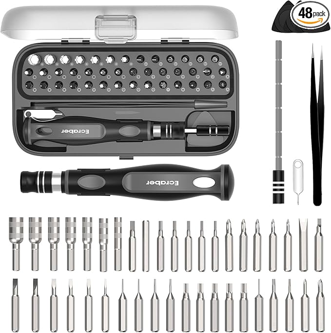 48-in-1 Precision Magnet screwdriver sets, Ergonomic Anti-slip Design, S2 Steel Small Repair Tool Kit for iPhone, Watch, Macbook, Computer, Laptop, PS4 PS5, Xbox, Switch, Glasses