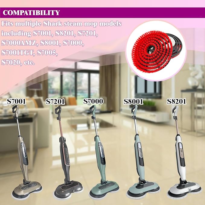 Steam Cleaner Mop Replacement Brush Heads for Shark steam and Scrub mop S7000 S7201 S7005 S7020 S7001C S7000AMZ S8001, Upgraded Scrubbing & Polishing Pads for Deep Cleaning Hard Floors, Black & Red