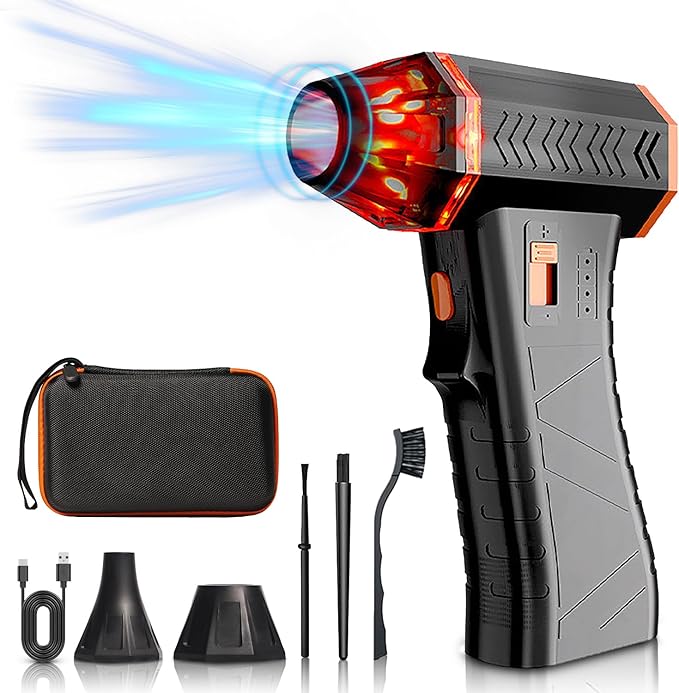 Compressed Air Duster, 130000 RPM Electric Air Duster – Rechargeable Cordless Air Blower with 3 Gear Adjustable Setting with LED Light for Keyboard, Computer, Car, Home, and Outdoor Cleaning