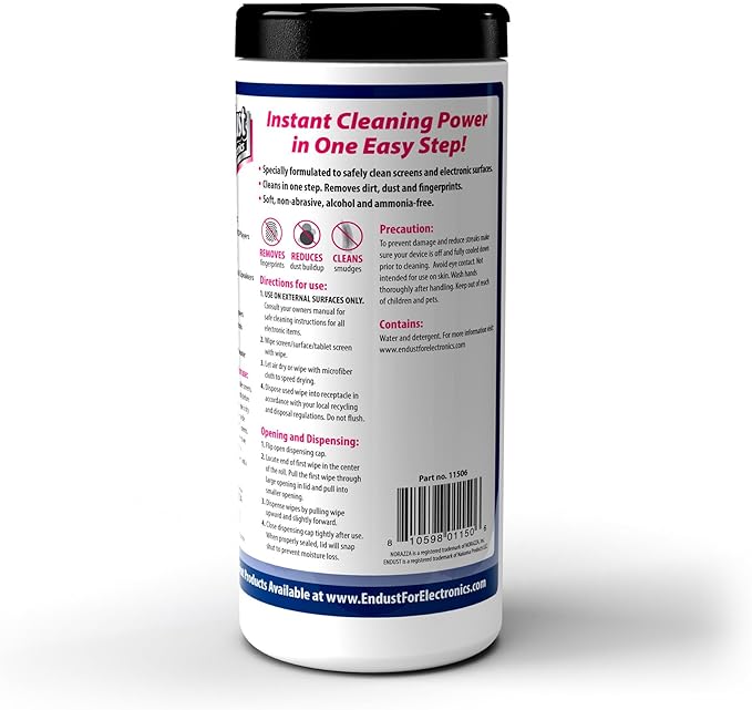 Endust for Electronics; Screen & Surface Cleaning Wipes, Great LCD and Plasma Wipes, 70 Wipes (11506)