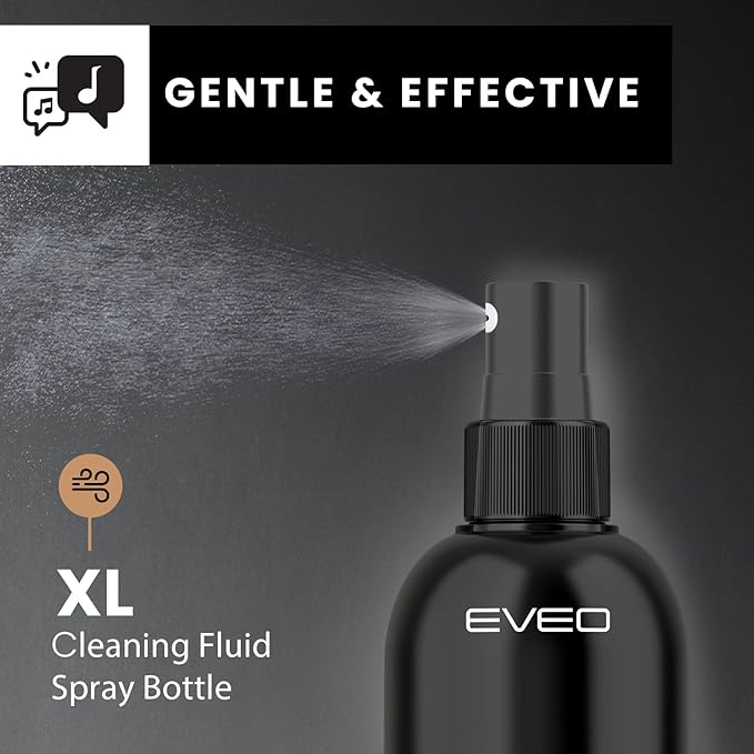 EVEO Vinyl Record Cleaning Kit - 4in1 Vinyl Record Cleaner Kit for Vinyl Records Albums. Vinyl Cleaner Includes XL Record Brush, Cleaning Liquid (4oz), Duster & Stylus Cleaning Gel - Archival Standard