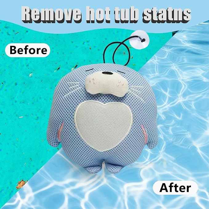 Hot Tub Scum Absorber - Sea Lion Hot Tub Floating Sponge - Scum Remover - Reusable Hot Tub Scum and Oil Absorbing Sponge to Keep Water Clean - Light Blue