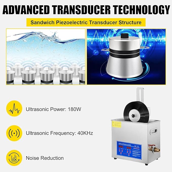 6.5L Stainless Steel Record Cleaner,Ultrasonic Record Cleaning Device,for Jewelry Watch Retainer Glasses More