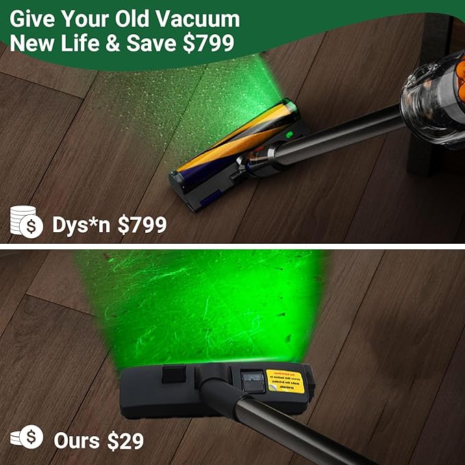 EZ SPARES Dust Display LED Vacuum Brush,Floor Brush Attachment,Compatible with Hoover, Eureka, Rainbow,Shop VAC,Most Brand,Reveal Microscopic Dust & Illuminate Invisible Pet Hair Cat Dog Fur