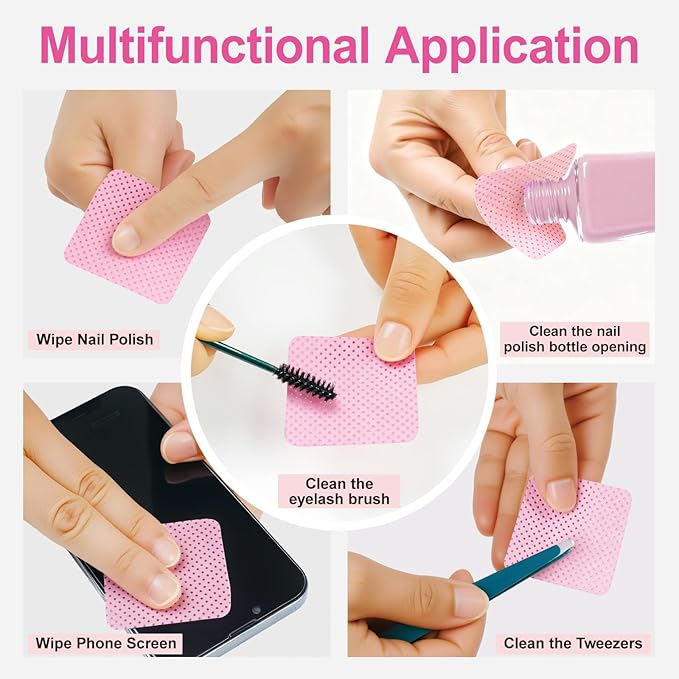1800Pcs Lint Free Nail Wipes, Pink No Lint Nail Wipes for Gel Nails Lint Free Polish Remover, Wipe Off Eyelash Extension Glue, Nail Cleaning Pad Supplies