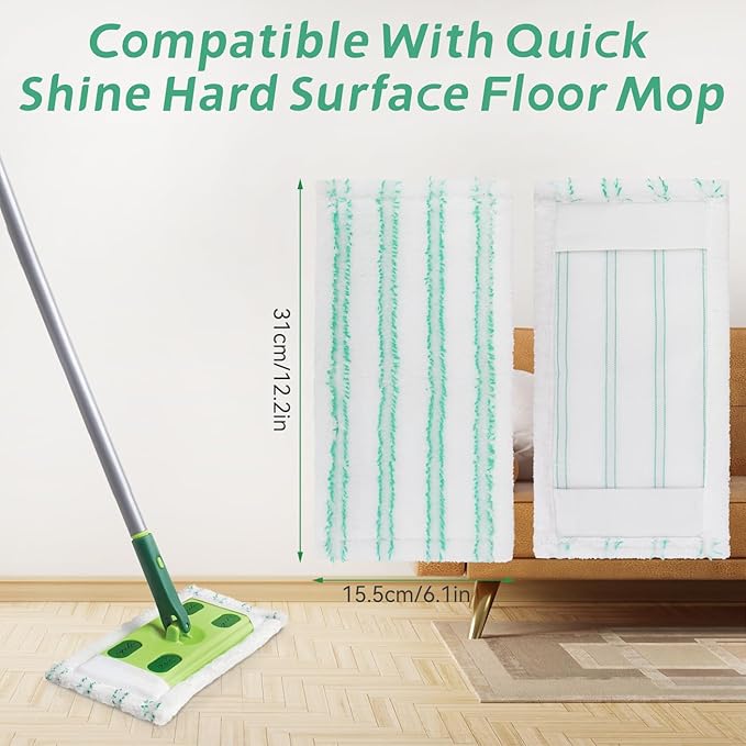 Microfiber Mop Pads Replacement for Quick Shine Hard Surface Floor Polish Mop: Washable & Reusable Mop Pad,Wet Dry HardFloor Cleaning Refills (6 Pack)