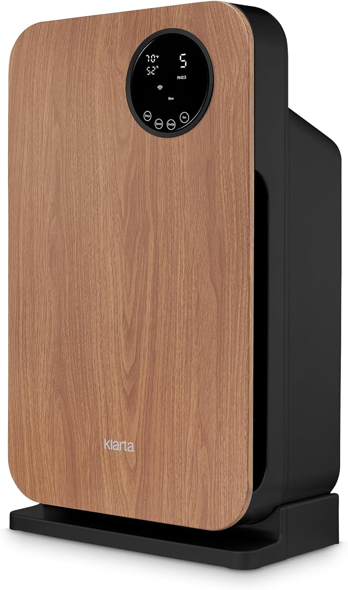Air Purifier for Home - Smart WiFi App - Ultra Quiet 20 dB - Removes Allergens, Smoke & Odors - 99.97% Particle Filtration - Up to 1200 ft - Klarta Forste Wood Black
