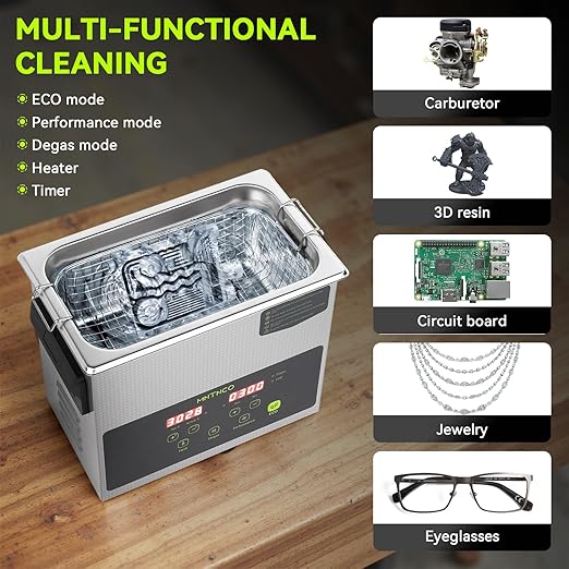 3L Commercial Ultrasonic Cleaner, ECO Mode, Heating, Degas Mode, ECO Energy-Saving Ultrasonic Cleaning Machine Excellent for Labs,Carburetor,Jewelry,Dentures,Automotive & Industrial Parts.