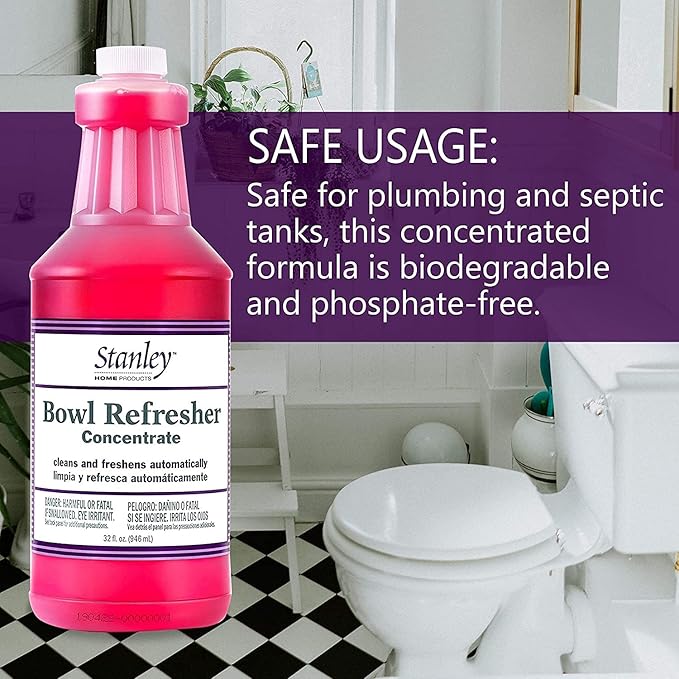 Stanley Toilet Bowl Cleaner & Deodorizer Concentrate 32 oz – Wild Rose Scent – Septic‑Safe Bowl Refresher – Cleans Stains & Residue with Each Flush (Pack of 2)