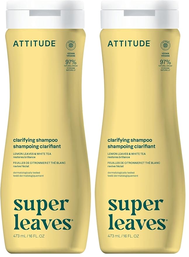 ATTITUDE Clarifying Hair Shampoo, EWG Verified, Restores Shine, Naturally Derived Ingredients, Vegan and Plant Based, Lemon Leaves and White Tea, 16 Fl Oz, (Pack of 2)