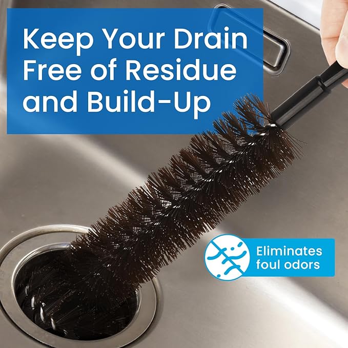 IMPRESA Garbage Disposal Cleaning Brush - Black Extra-Long Handle & Drain Cleaning Brushes - Scrubbing Tool & Odor Eliminator - Universal Garbage Disposal Cleaner & Disposer Cleaner
