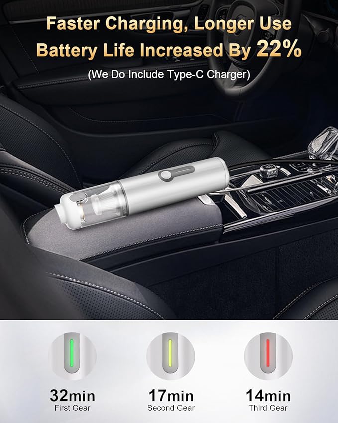 MARTISAN Cordless Car Vacuum, 4-in-1 Portable Vacuum, 20,000Pa Suction Power, 3 Sunction Modes, HEPA Filter, Vacuuming, Blowing, Inflating, Pumping, Quick Charging for Home, Office, Camping, White