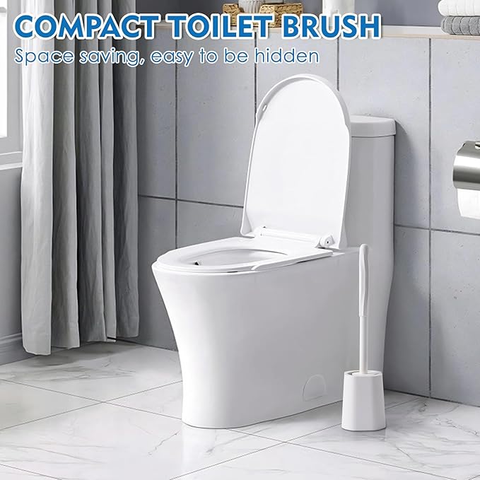 2 Pack Toilet Brush for Bathroom, Toilet Brush and Holder Set, Toilet Bowl Brush with Long Handle for Drip-Proof Deep Cleaning with Hidden Scrubber Brush White