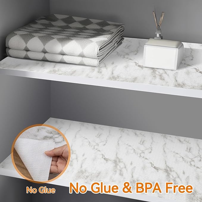 Shelf and Drawer Liner for Kitchen Cabinets Non-Adhesive, Strong Grip Non-Slip Thickened Cabinet Liners for Shelves, Waterproof Mats for Dresser Cupboard, Marble, 24 in x 20 Feet