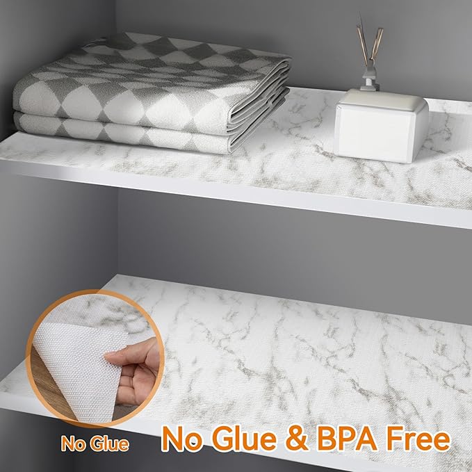Shelf and Drawer Liner for Kitchen Cabinets Non-Adhesive, Strong Grip Non-Slip Thickened Cabinet Liners for Shelves, Waterproof Mats for Dresser Cupboard, Marble, 12 in x 30 Feet