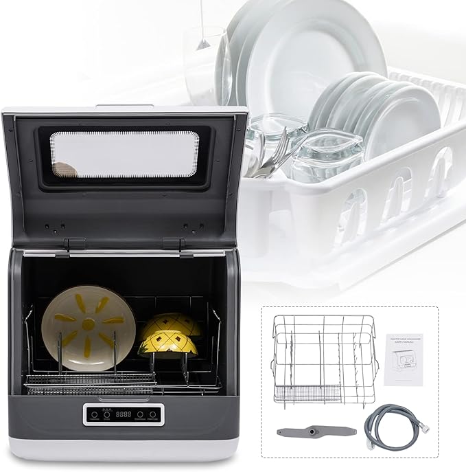 Countertop Dishwasher,Dish Washing Machine,Stainless Steel Mini Dishwasher,3 Washing Programs W/with Water Pipe and Bowl Basket for Apartments,Dorms,RVs,Kitchens 110V 800W