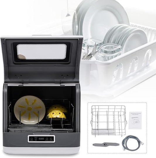 Countertop Dishwasher,Dish Washing Machine,Stainless Steel Mini Dishwasher,3 Washing Programs W/with Water Pipe and Bowl Basket for Apartments,Dorms,RVs,Kitchens 110V 800W