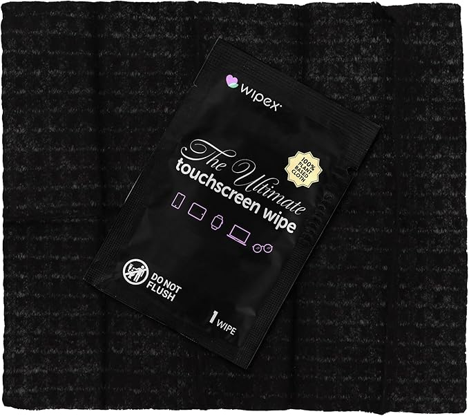 Wipex Ultimate Car Screen Cleaner - 48ct Auto Screen Wipes, Streak-Free & Residue-Free, Plant-Based Black Cloth for Interior, Mirrors & Dashboard, 24ct Individually Wrapped (Pack of 2)